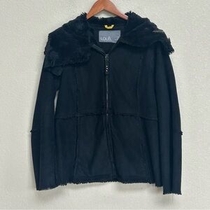 Lolë Women’s Black Faux Shearling Zip Jacket Plush Fuzzy‎ Lined Coat Large Warm